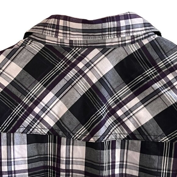 Helix Button Up Shirt Mens L Black White Checkered Plaid Western Roll Up Cuffs - Picture 6 of 12
